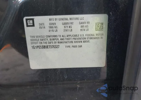 2014 Chevrolet Cruze 2Lt Auto из США, поврежденный, VIN 1G1PE5SB9E7376327